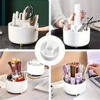[5-Tier Rotating Organizer] 1pc ABERZEY 360° Rotating Makeup Organizer with 5-Tier Compartments - 360° Spinning Cosmetic & Desk Caddy, Durable Plastic White & Luxury Stripe Storage for Brushes, Lipsticks, Skincare, Statione - The Superior Findings Depot