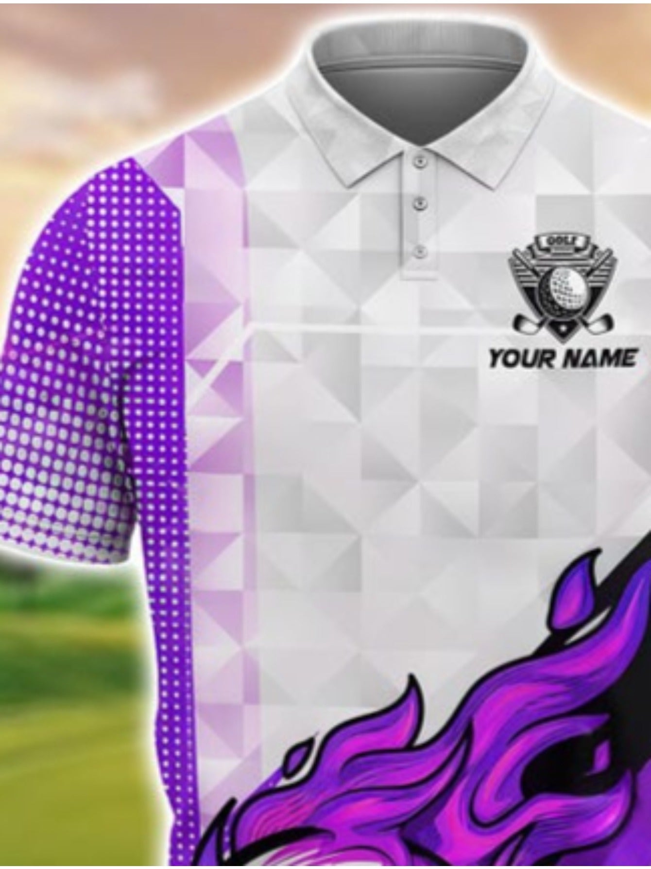 Men's Custom Golf Shirt - Blue & Black Flame with Golf Ball Accent