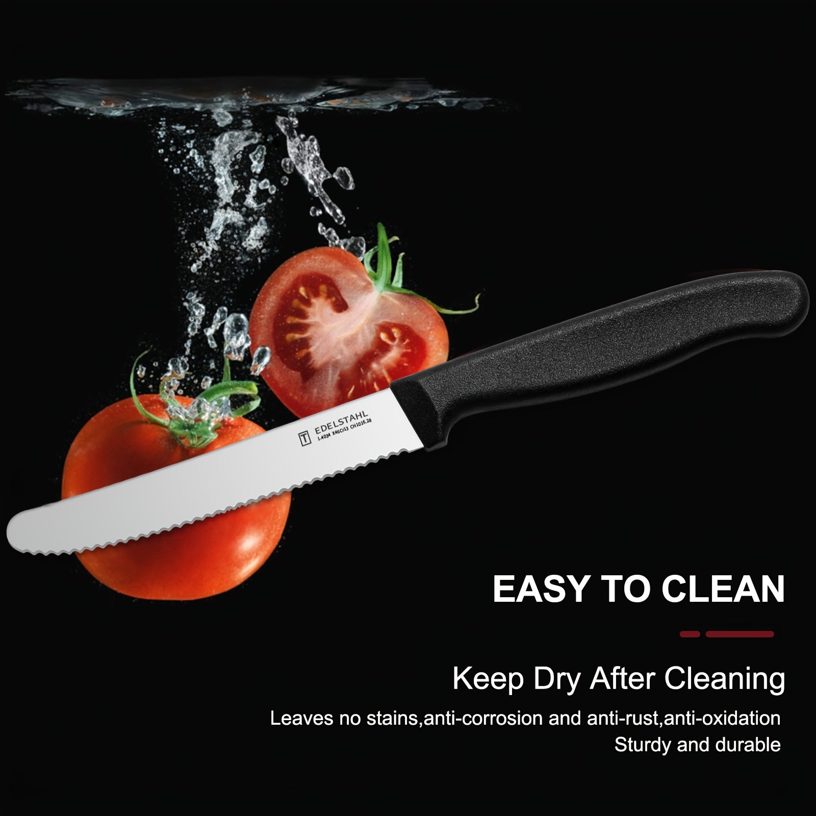 12-Piece Tomato Knife, Snack Knife, Sharp Blade, Corrugated Cut, Breakfast Knife, High Quality Stainless Steel Table Knife, Durable Bread Knife, Sharp Knife, Dishwasher Safe(Black handle) - The Superior Findings Depot