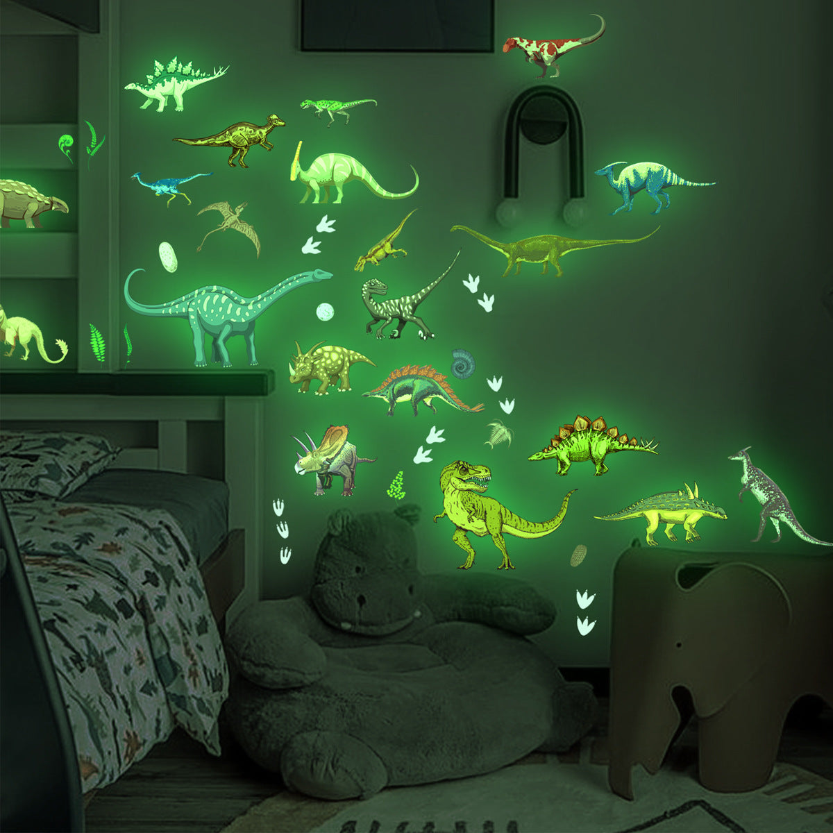 1 Set, Glow In The Dark, Dinosaur Wall Stickers, Removable Waterproof Stickers, Wall Decor For Living Room Bedroom, Home Decor - The Superior Findings Depot
