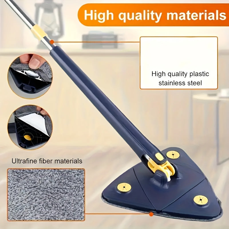 [Rotating Cleaning Mop] 1set, 360° Rotating Triangle Cleaning Mop | Long Handle Floor Mop, Hands-free Wash Squeeze Mop, Wet And Dry Dual-use Cleaning Mop, for Floor Wall Ceiling Corner Glass, Cleaning Supplies, Cleaning Tool - The Superior Findings Depot