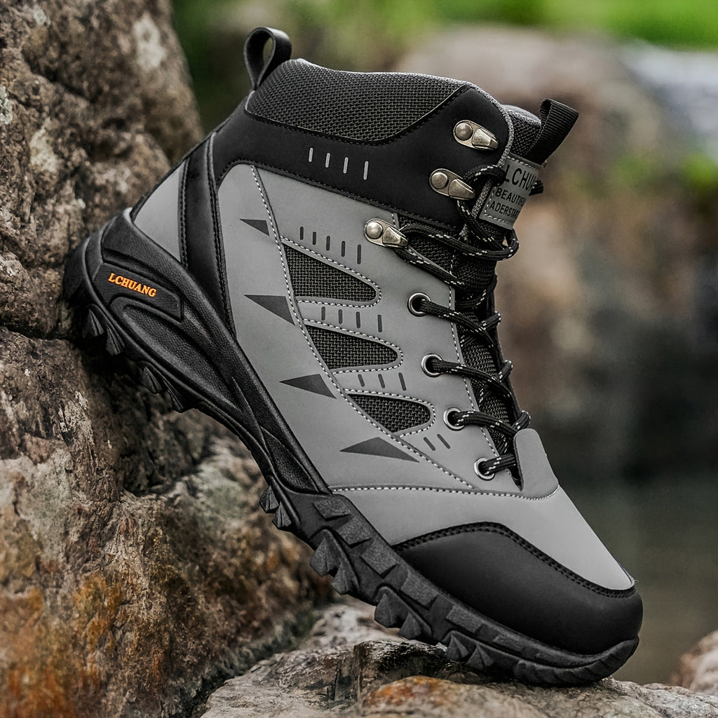 Heavy-Duty High-Top Outdoor Boots - Olive Green/Grey All-Terrain