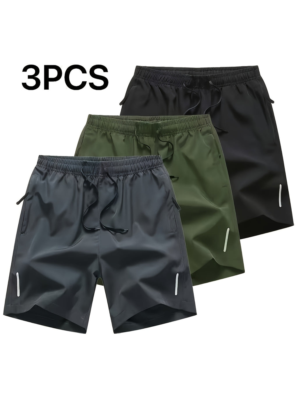 3pcs Men'S Summer Sports Shorts - Breathable Quick-Dry Fabric, Drawstring Waist with Zipper Pockets, Lightweight & Comfortable for Running, Hiking, Outdoor Activities - Black, Navy Blue, Dark Gray - Perfect Gift for Active Me - The Superior Findings Depot