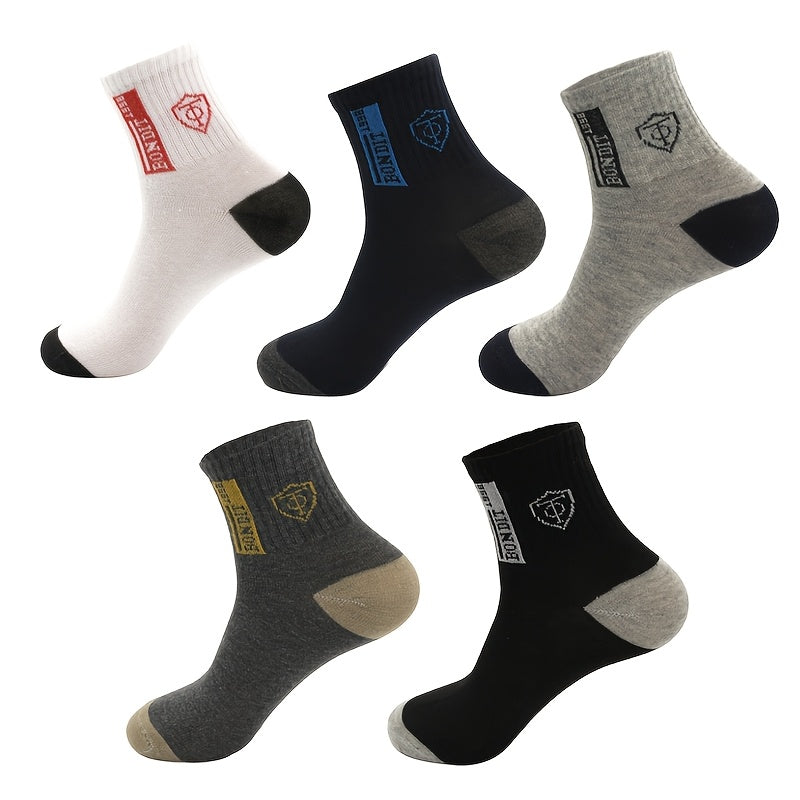 20 Pairs Men'S Polyester Sports Socks, Breathable Knit Fabric, Alphabet Pattern, Thick Warm Socks for All Seasons, 100% Polyester