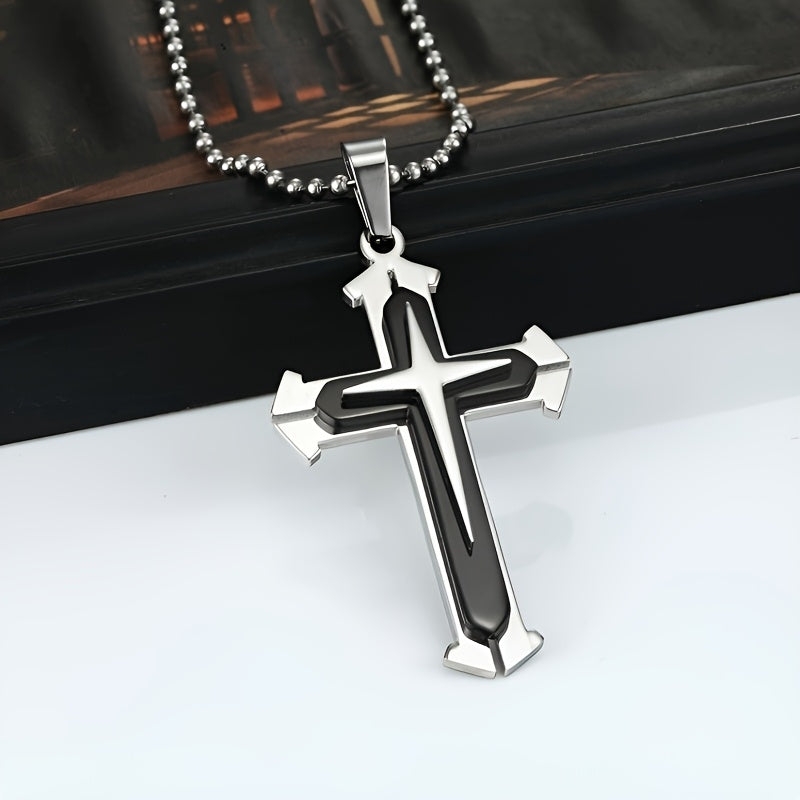 Stylish Cross Pendant Necklace - Cool Multi-Layered Design in 201 Stainless Steel Square Chain - Suitable for Women and Men's Daily Wear, Classic Jewelry Accessory for Outfits, Holidays, Valentine's Day, Mother's Day, Birthda - The Superior Findings Depot