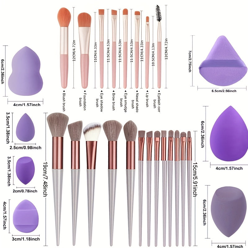 13pcs set of soft makeup brush, 8 mini brush &14 sponge set, soft makeup brush with cosmetic sponge, for makeup base pink, shadow of eyes, makeup brush for blurring Kabuki, beauty tools - The Superior Findings Depot