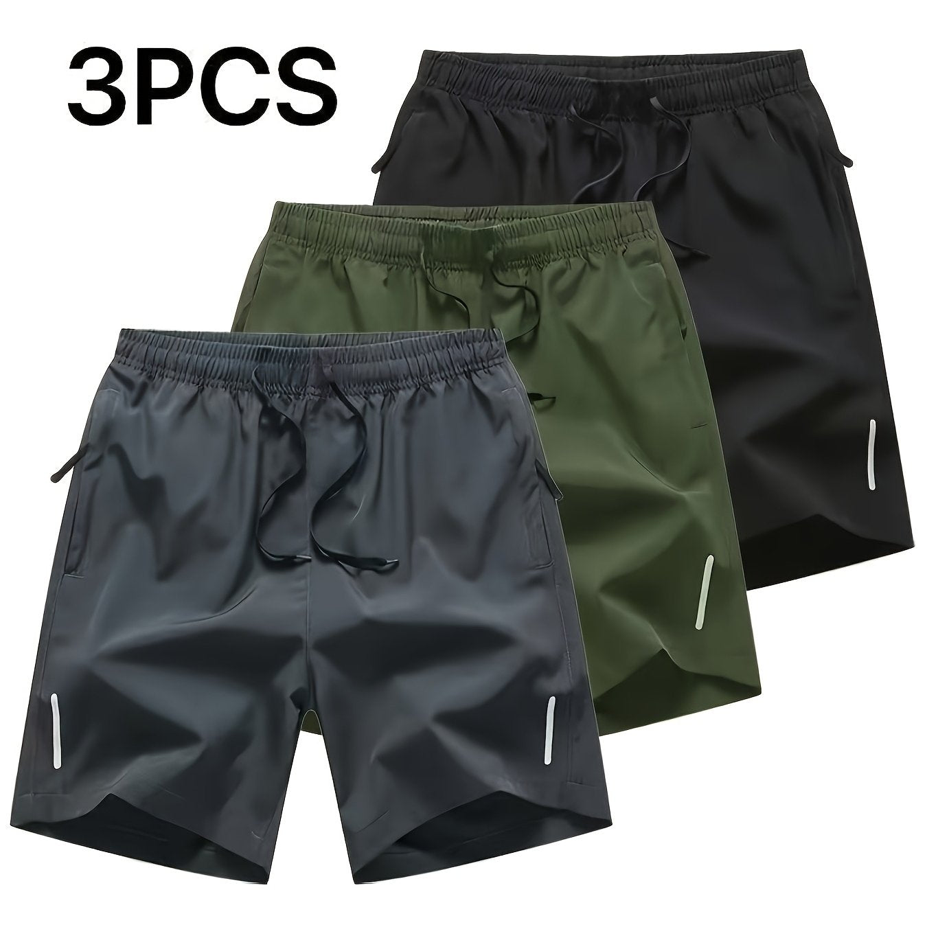 3pcs Men'S Summer Sports Shorts - Breathable Quick-Dry Fabric, Drawstring Waist with Zipper Pockets, Lightweight & Comfortable for Running, Hiking, Outdoor Activities - Black, Navy Blue, Dark Gray - Perfect Gift for Active Me - The Superior Findings Depot