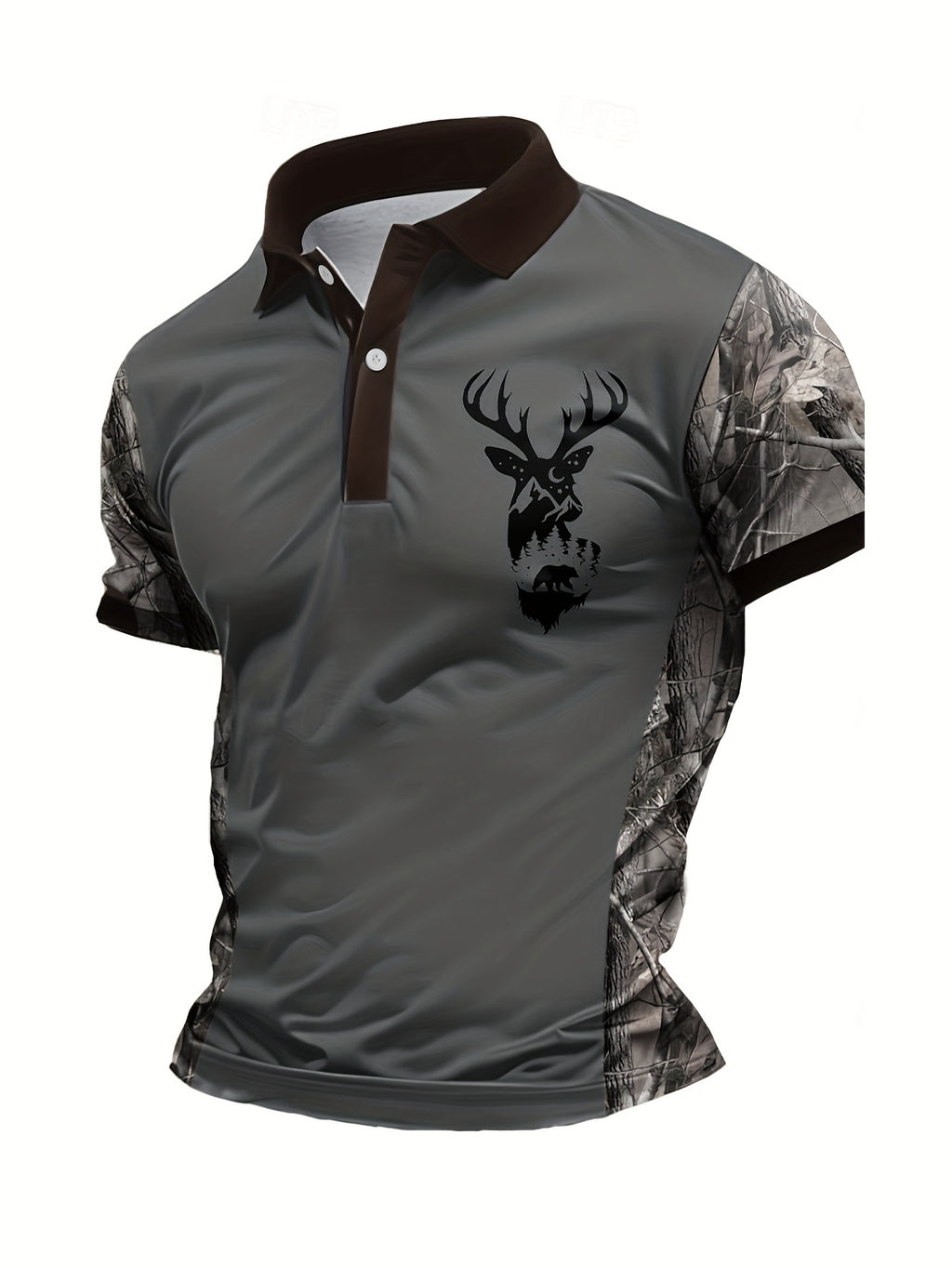 Men's Camouflage Sleeve Shirt - Khaki Base with Elk Print