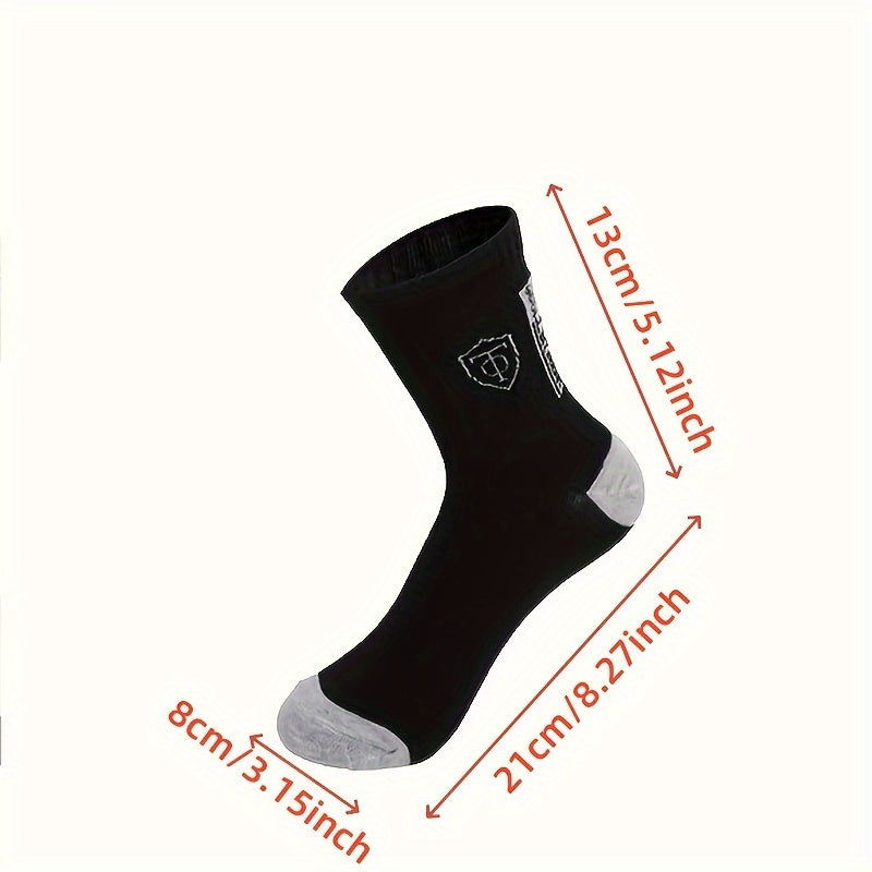 20 Pairs Men'S Polyester Sports Socks, Breathable Knit Fabric, Alphabet Pattern, Thick Warm Socks for All Seasons, 100% Polyester