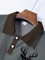 Men's Camouflage Sleeve Shirt - Khaki Base with Elk Print