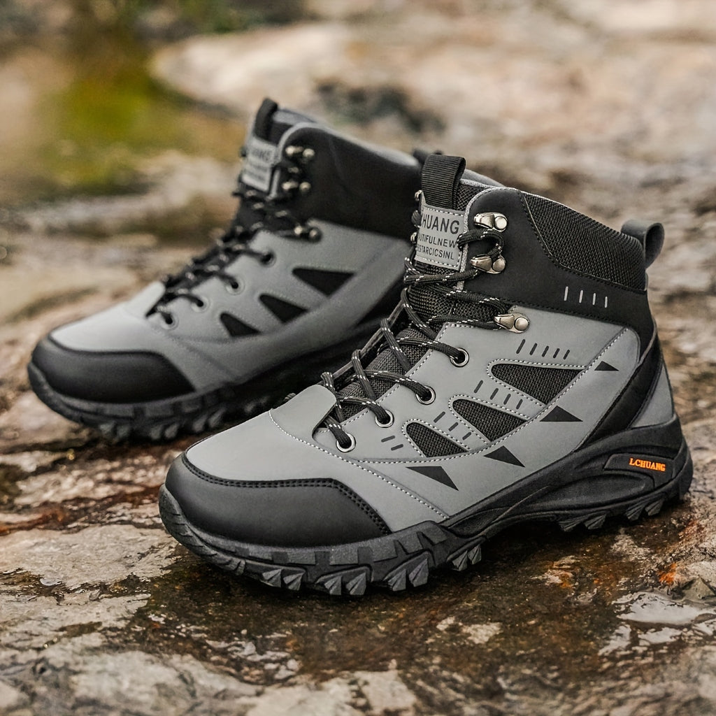 Heavy-Duty High-Top Outdoor Boots - Olive Green/Grey All-Terrain