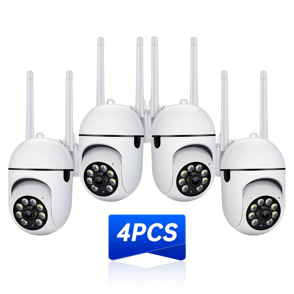 4pcs APP Compatible 1080P HD WiFi Security Cameras with PTZ, Dual Audio, LED Night Vision, Motion Detection Alarm, Wall-Mounted, Indoor/Outdoor Use, Non-Waterproof, 2MP Color - The Superior Findings Depot