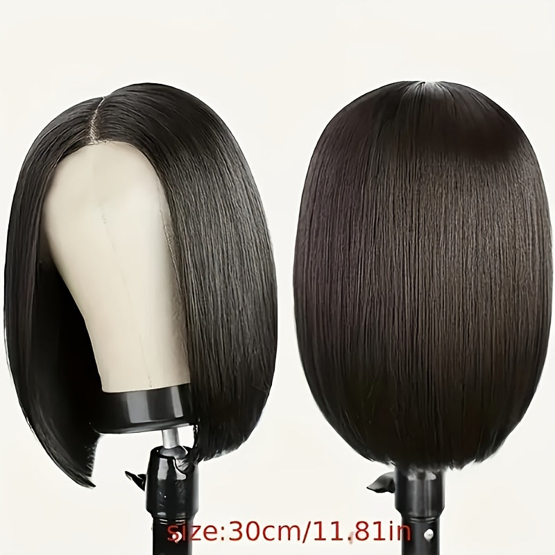 Elegant Women'S Short Bob Wig, Heat-Resistant Synthetic Fiber, Middle Parting, Natural Look - Easy to Care for, 12-Inch Black Short Bob Wig, Perfect for Daily Wear, Cosplay, Costume Matching, and Halloween - The Superior Findings Depot