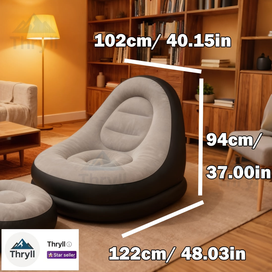 Inflatable Lounge Chair, Extra Large with Footrest Ottoman, Heavy-Duty PVC, Stable Base, Deep Seat & High Back Support, Foldable & Portable, for Indoor/Outdoor Use, Living Room, Bedroom, Patio, Camping, Dorm, Balcony - The Superior Findings Depot