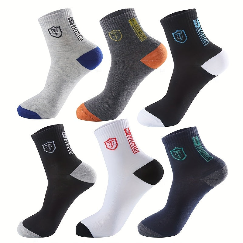 6-Pack Minimalist Casual Letter Mid-Calf Socks, Breathable Business Men's Socks,  Professional Socks, Minimalist Design, Casual Style, Breathable Fabric, Lightweight Material, Stylish Socks, Comfortable Socks, Office Professi - The Superior Findings Depot