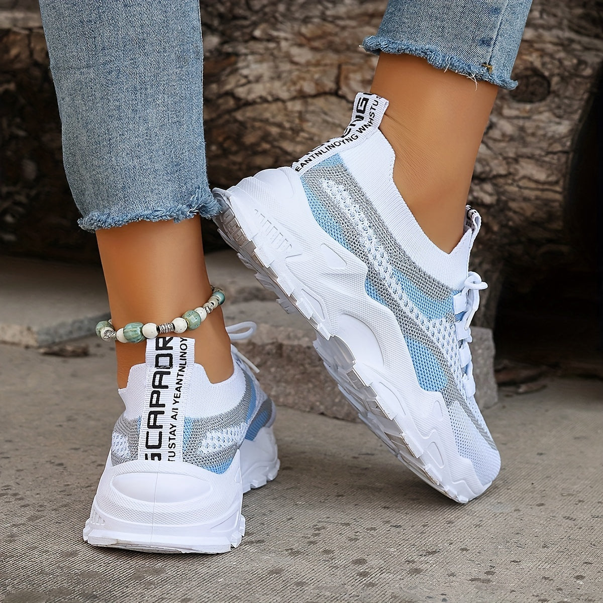 Women's Colorblock Knitted Sneakers, Stylish Breathable Low Top Running Trainers, Comfy Outdoor Sports Shoes plus size - The Superior Findings Depot