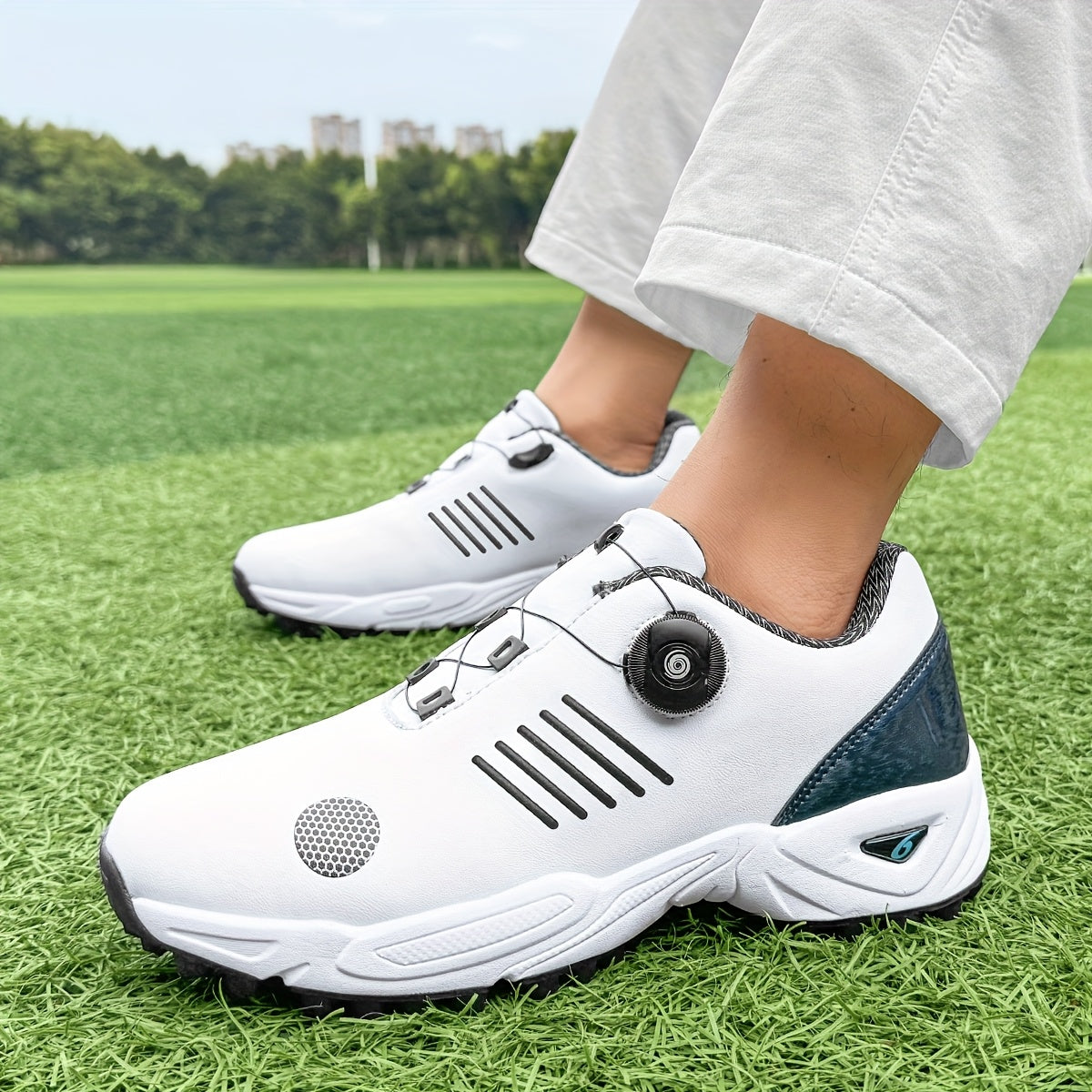 Men's Lightweight Golf Shoes with All-Day Traction - Breathable Synthetic & Rubber Sole for Grass Courses, Casual Wear & Outdoor Sports - White/Black Design, Casual Wear Shoes | Casual Athletic Design | Durable Rubber Sole, G