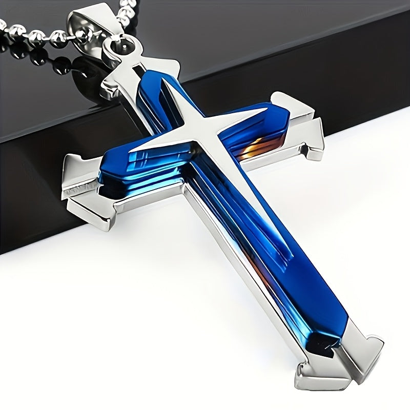 Stylish Cross Pendant Necklace - Cool Multi-Layered Design in 201 Stainless Steel Square Chain - Suitable for Women and Men's Daily Wear, Classic Jewelry Accessory for Outfits, Holidays, Valentine's Day, Mother's Day, Birthda - The Superior Findings Depot