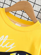 2pcs Girls' Clothing Party Slogan Large Glasses Print Pattern Drop Shoulder Irregular Hem Design Loose Short Sleeve T-Shirt + Floral Print Skinny Nine-Tenths Bottoms Set Girls' Summer Outfit Holiday Gift Girls' Fashion Casual - The Superior Findings Depot