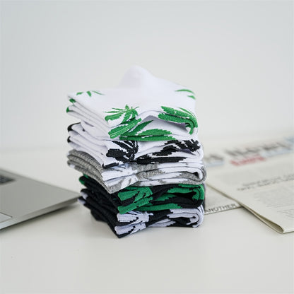 1pair Men's Leaf Pattern Ankle Sock For Spring Summer And Autumn outdoor Waering