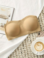 Seamless Strapless Bandeau Bra for Women - Anti-Slip, Cross-Back Design with Side Closure, Wireless & Padded - Comfortable Nylon Blend, Removable Pads for Casual Wear, Plus Size Bra - The Superior Findings Depot