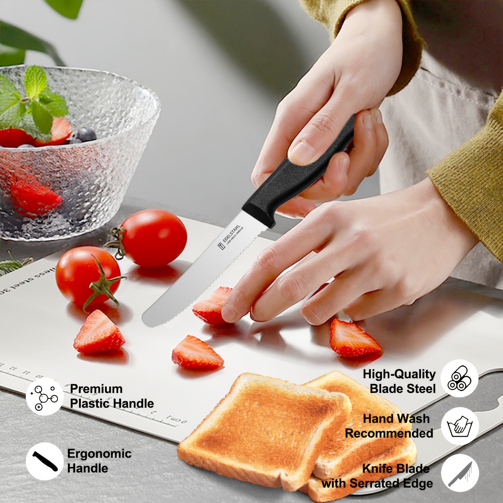 12-Piece Tomato Knife, Snack Knife, Sharp Blade, Corrugated Cut, Breakfast Knife, High Quality Stainless Steel Table Knife, Durable Bread Knife, Sharp Knife, Dishwasher Safe(Black handle) - The Superior Findings Depot