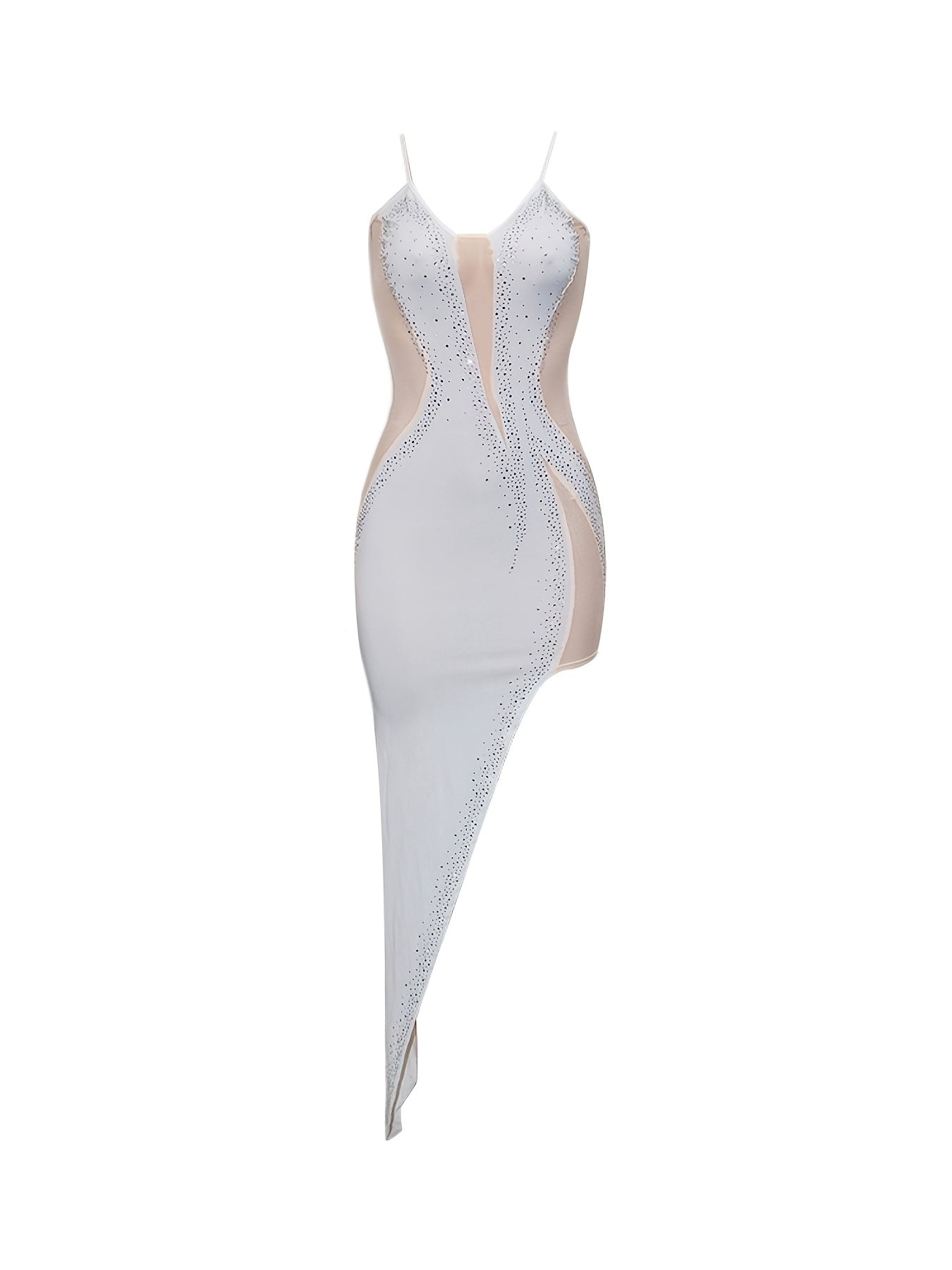 Solid Rhinestone Asymmetrical Sleeveless Dress, Sexy Off Shoulder Split Maxi Dress, Women's Clothing