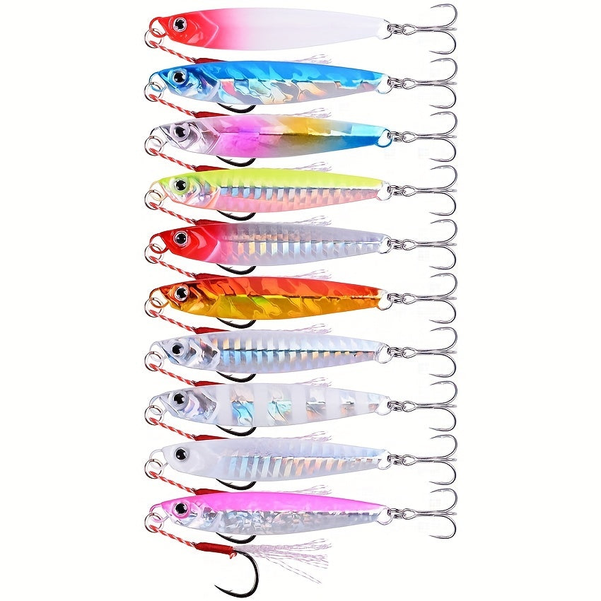 10pcs Premium Metal Casting Jig Lure - Realistic Slow-Shaking Action, Perfect For Saltwater Fishing - Available In 21g, 28g, And 40g Sizes