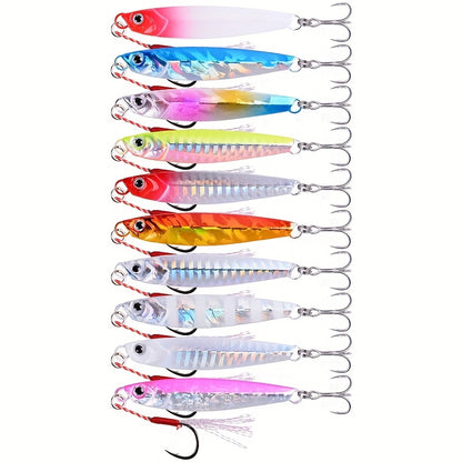 10pcs Premium Metal Casting Jig Lure - Realistic Slow-Shaking Action, Perfect For Saltwater Fishing - Available In 21g, 28g, And 40g Sizes