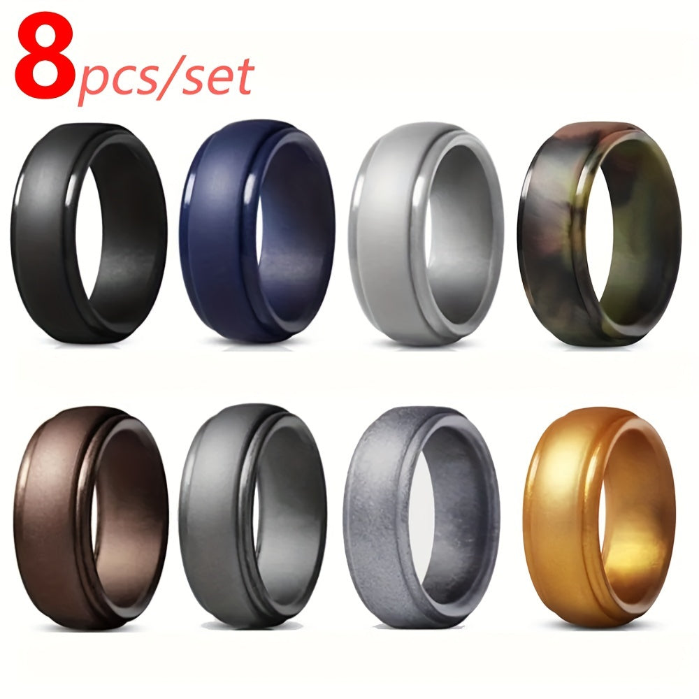 8pcs/set Sports Silicone Ring - 8 Color Hypoallergenic Flexible