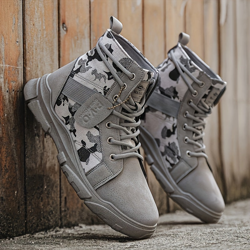 Men's Boots - Fashionable Camouflage Mid-High Top Thick Sole