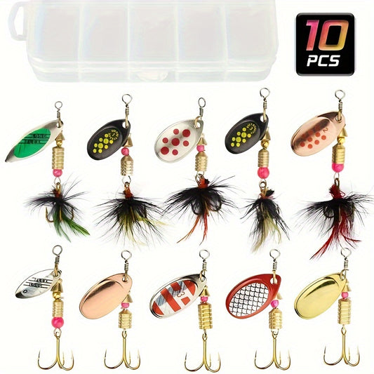 10pcs Metal Spoon Spinning Lure, Spoon Bait With Treble Hook For Pike, Fishing Tackle