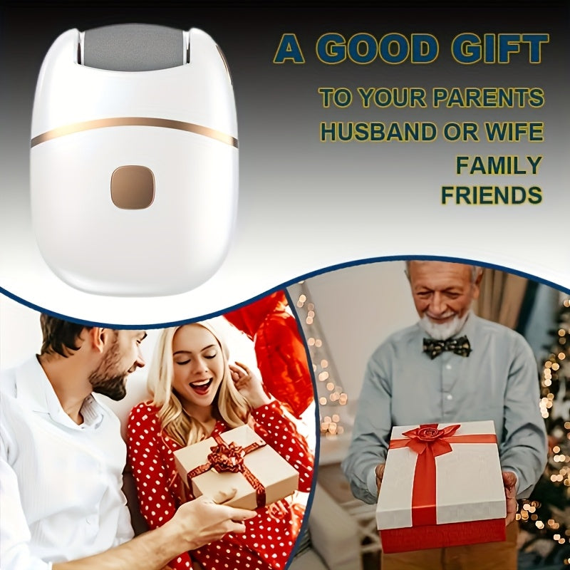 Rechargeable Electric Foot Exfoliator with 6 Replaceable Heads for Dead Skin Removal and Polishing, USB Powered, Ergonomic Handle in White and Golden - The Superior Findings Depot