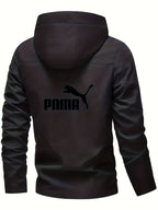 Men's Trendy Sporty Hooded Jacket - Geometric Pattern Bomber