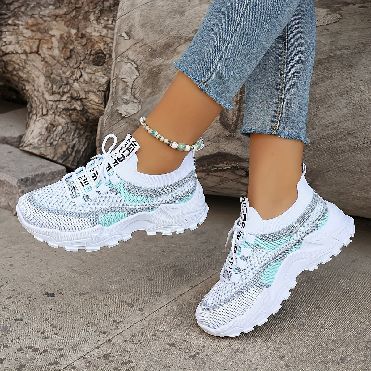 Women's Colorblock Knitted Sneakers, Stylish Breathable Low Top Running Trainers, Comfy Outdoor Sports Shoes plus size - The Superior Findings Depot