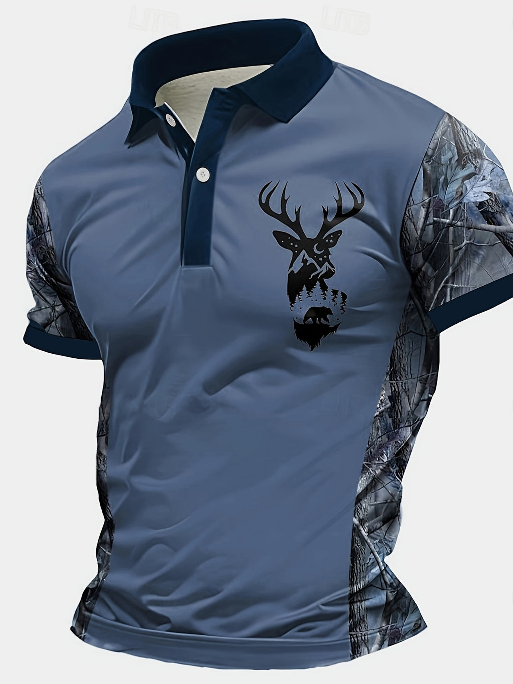 Men's Camouflage Sleeve Shirt - Khaki Base with Elk Print
