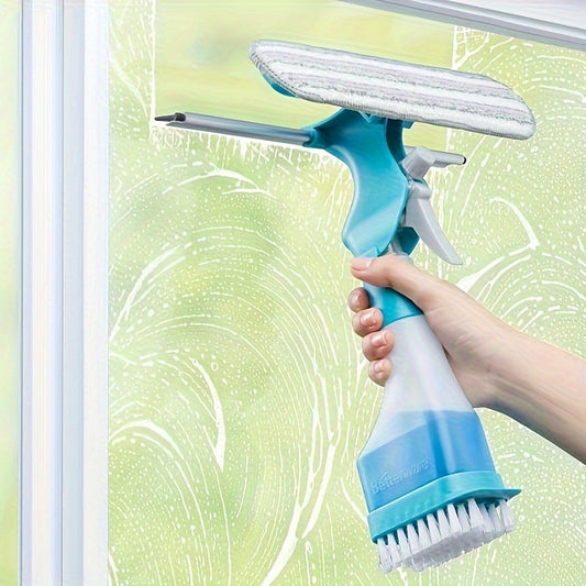 4-in-1 Glass Cleaner Brush – Multipurpose Window & Mirror Cleaning Tool with Spray, Scrub, Wipe & Scrape Functions for Bathroom, Tile & Household Surfaces