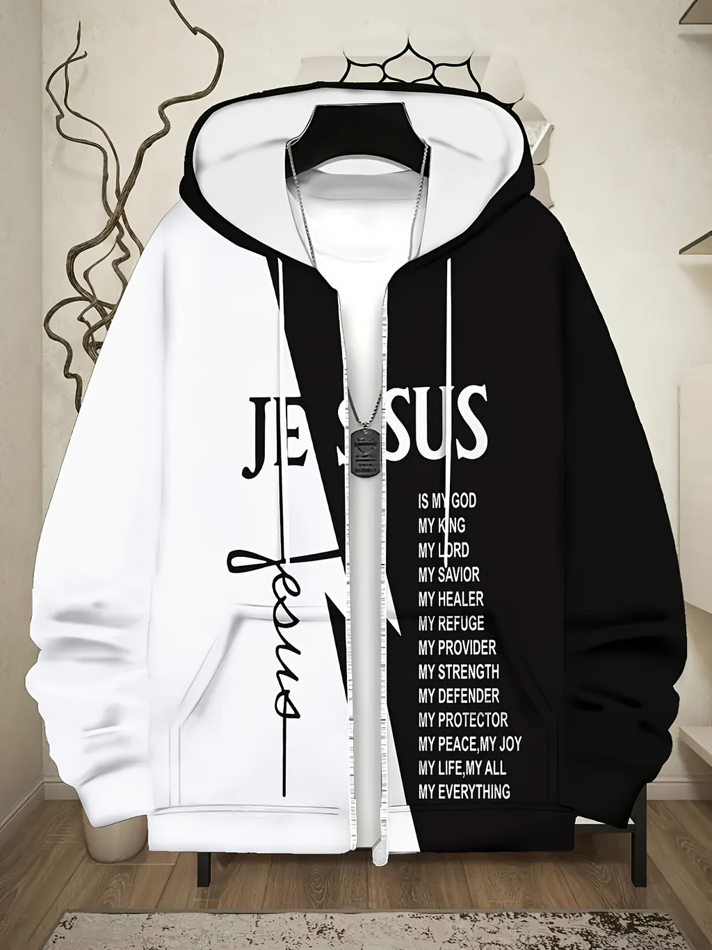 Christian Faith Zip-Up Hooded Sweatshirt with Jesus is My God & Bible Verse Back Print - Full-Zip Front Closure, Casual Church Wear, Men's & Women's Religious Apparel, Machine Washable Full-Zip Hoodie for Everyday Faith Expre - The Superior Findings Depot