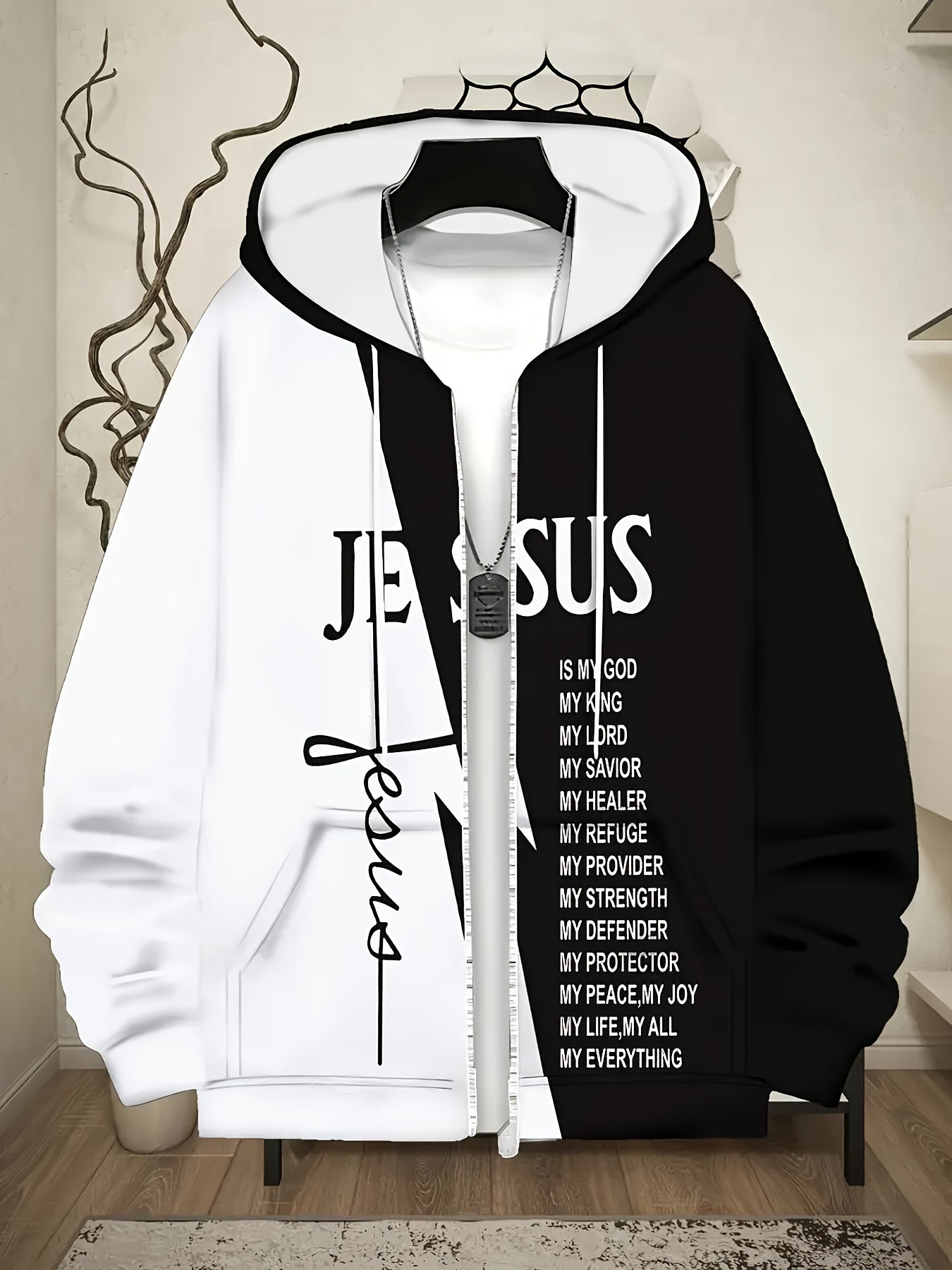 Christian Faith Zip-Up Hooded Sweatshirt with Jesus is My God & Bible Verse Back Print - Full-Zip Front Closure, Casual Church Wear, Men's & Women's Religious Apparel, Machine Washable Full-Zip Hoodie for Everyday Faith Expre - The Superior Findings Depot