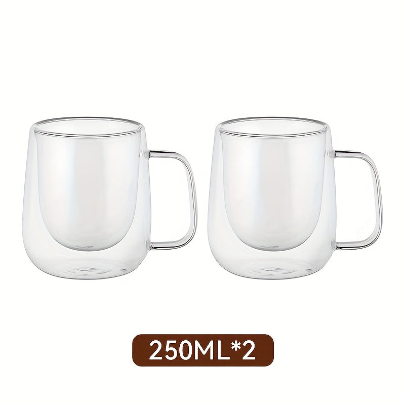 2/4pcs High Borosilicate Double-Layer Glass Mugs | Transparent Heat-Insulated Water Cups with Handles, Large Capacity, Burn Prevention Design, Perfect for Coffee, Tea, Smoothies | Durable Glass, Reusable, Hand Wash Only - The Superior Findings Depot