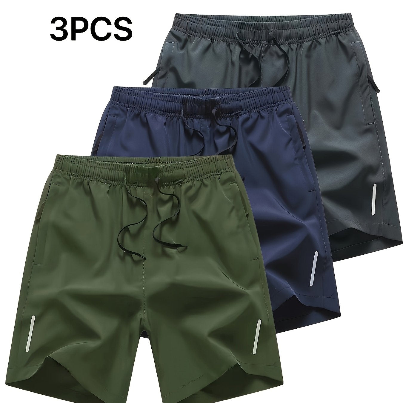 3pcs Men'S Summer Sports Shorts - Breathable Quick-Dry Fabric, Drawstring Waist with Zipper Pockets, Lightweight & Comfortable for Running, Hiking, Outdoor Activities - Black, Navy Blue, Dark Gray - Perfect Gift for Active Me - The Superior Findings Depot