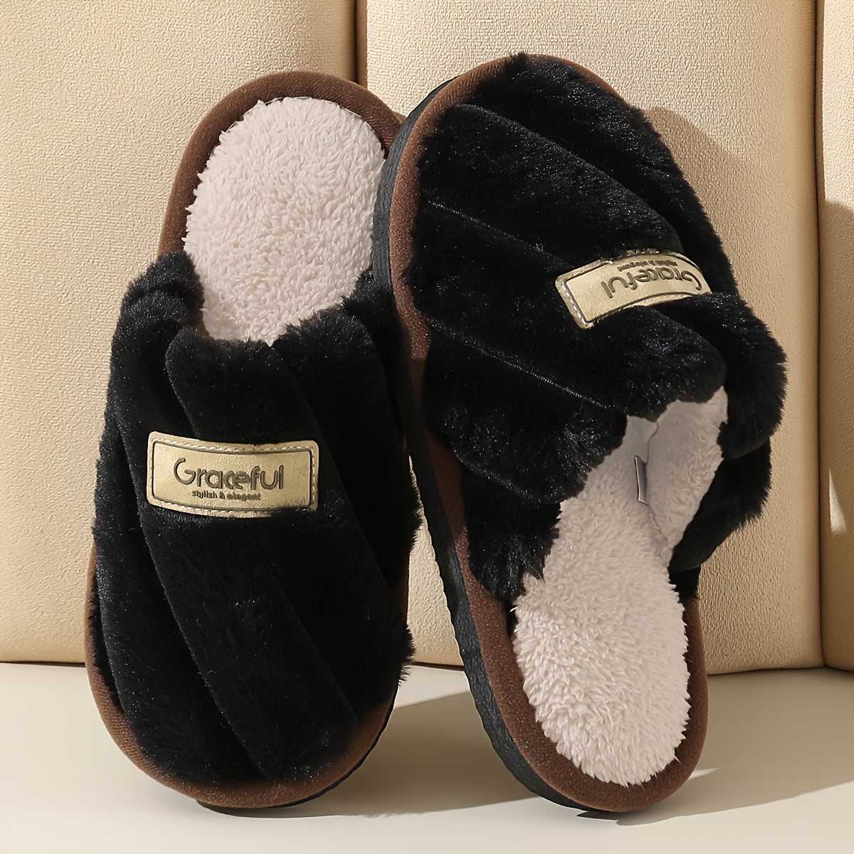 Women'S & Men'S Winter Warm Plush Slippers - Soft Fleece Lined Indoor House Shoes with EVA Sole, Cozy Casual Design for Home Comfort, Black, Pink, White, Beige, Slipper, Indoor Footwear, Plush Interior, Durable Footwear, Wome - The Superior Findings Depot