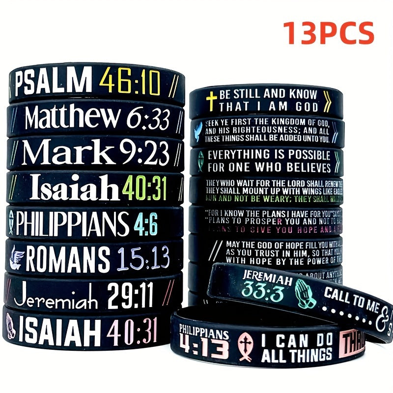 Silicone Wristbands with Inspirational Bible Verses - Black Religious Faith Bracelets for Men & Women, Motivational Scripture Quotes, Durable Comfort Fit for Daily Wear & Spiritual Encouragement, Faith Accessories, Spiritual - The Superior Findings Depot