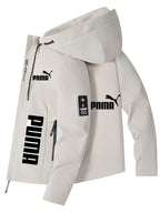 Men's Trendy Sporty Hooded Jacket - Geometric Pattern Bomber