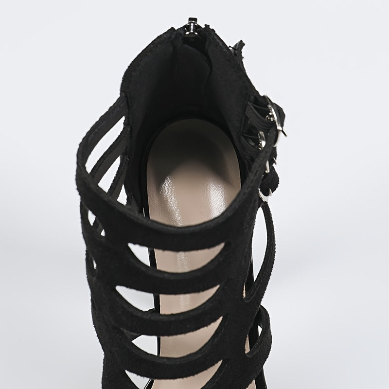 Fashion Block Heel Cutout Peep Toe Sandals, Buckle Platform Versatile Daily Nightclub Style Shoes for Women - The Superior Findings Depot