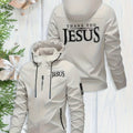 Men's Heavy-Duty Windproof Hooded Jacket with Jesus Logo & Bible Verse Print - Full-Zip Winter Coat, Golden-Tone Religious Design, Machine Washable Warm Outerwear for Church Events, Christmas Gifts (Full Back Print) - The Superior Findings Depot