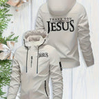 Men's Heavy-Duty Windproof Hooded Jacket with Jesus Logo & Bible Verse Print - Full-Zip Winter Coat, Golden-Tone Religious Design, Machine Washable Warm Outerwear for Church Events, Christmas Gifts (Full Back Print) - The Superior Findings Depot