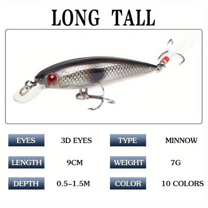 I-1pc Realistic 3D Bionic Minnow Fishing Lure - I-Laser Eyes Efana Nempilo, I-Soft Feather Teaser, ne-Sharp Treble Hook Yeziteleka Eziqinile - 90mm, 7g Artificial Hard Bait for Outdoor Freshwater and Saltwater Fishing Adventures