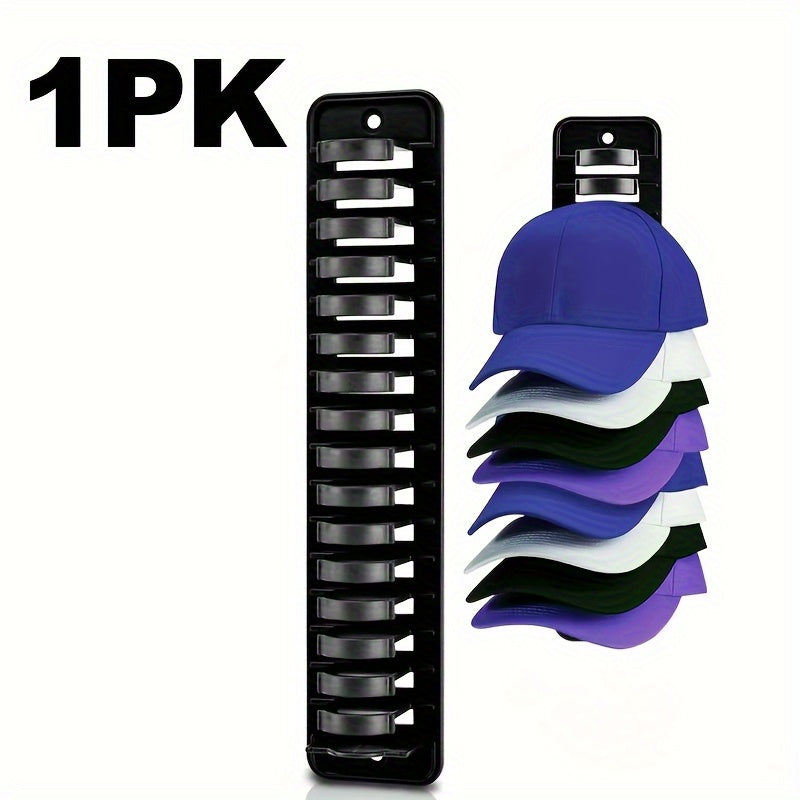 1 Wall-Mounted Hat Rack - 16-Hat Capacity No-Nail Adhesive