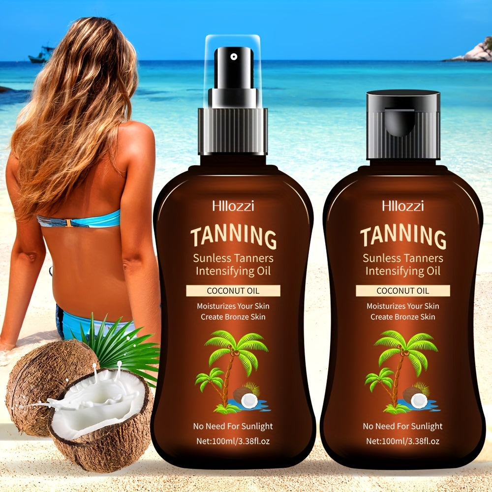 [Waterproof | Long-Lasting] Hllozzi Waterproof & Long-Lasting Coconut Tanning Oil Spray & Flip Bottle Set - Moisturizing Sunless Tanner for Indoor & Outdoor Use, Oxyphthalate-Free, Easy to Carry, Unisex-adult, All Skin Types, - The Superior Findings Depot